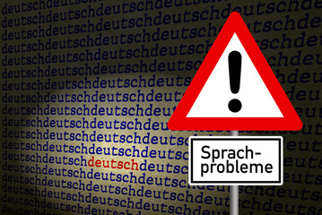 Deutsche Sprache und Verkehrsschild Vorsicht Sprachprobleme