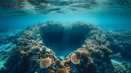Naklejka na ściany i meble Natural Wonder. Heart Reef in the Great Barrier Reef Marine Park. A Stunning Heart. shaped Coral Formation