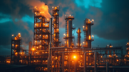 Fototapeta na wymiar carbon storage plant, Carbon capture and storage facilities, oil refinery at night
