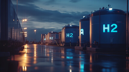 H2 storage tanks, Hydrogen renewable energy production, hydrogen gas for clean electricity 