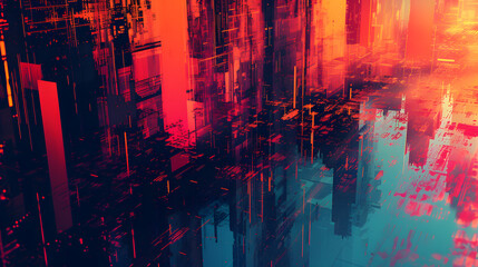 abstract city background adorned with glitch textures