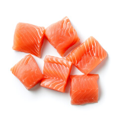 Salmon, pieces, white background
