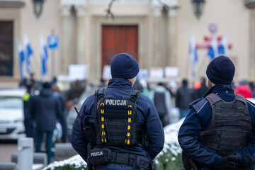 Police during a demonstration in a big city