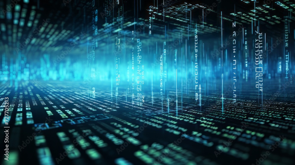 Poster dynamic binary code background - futuristic digital information concept in 3d rendering