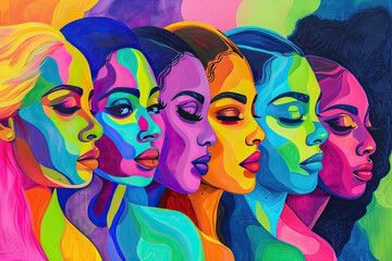 Naklejka premium An illustration in the style of pop art, presented as a banner, texture, or background, conveying the spirit of Pride Day and embracing the diversity of the LGBT community