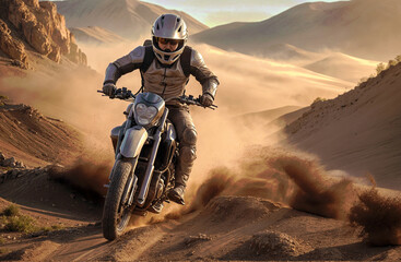 Extreme motocross sport rider on sand dune. Concept of motorcycle sport
