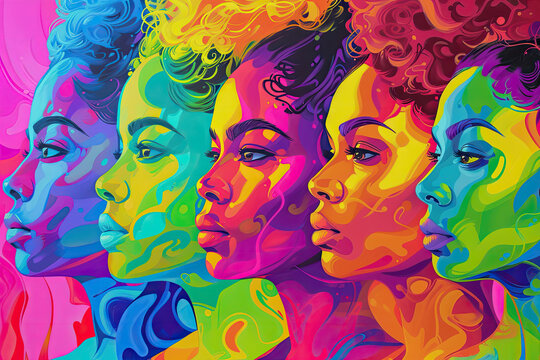 An illustration in the style of pop art, presented as a banner, texture, or background, conveying the spirit of Pride Day and embracing the diversity of the LGBT community