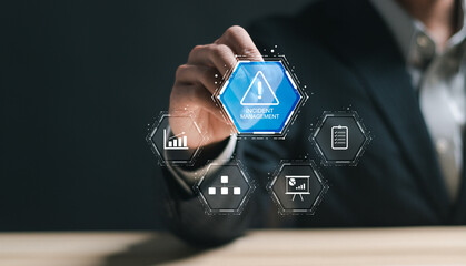 Incident management  process business technology concept. Businessman touch virtual incident...