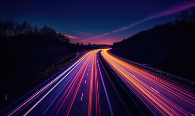 A long exposure photo of a highway at night