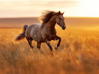 Horse galloping across the prairie