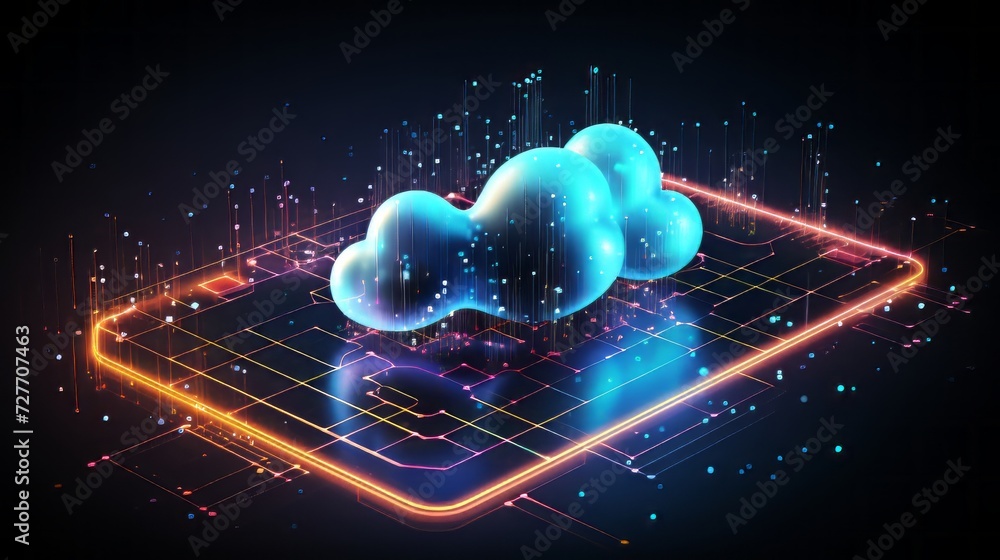 Canvas Prints futuristic digital hologram interface with cloud connectivity