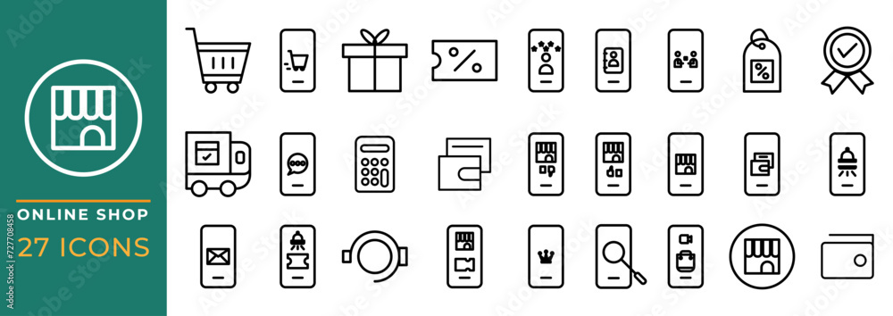 Poster set online shop icons graphic design vector illustration. can be used for website interfaces, mobile