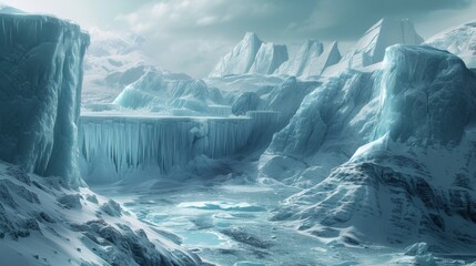 Glacial Preservation: Frozen Landscapes and conceptual metaphors of Frozen Landscapes - obrazy, fototapety, plakaty