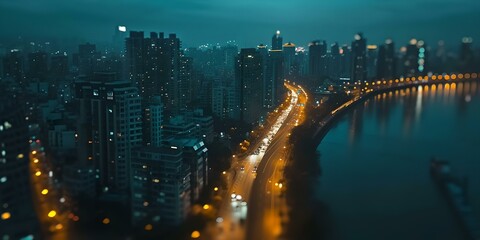 Aerial view of cityscape at twilight with glowing streets. moody urban landscape, serene city at dusk. perfect backdrop for urban stories. AI