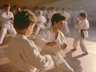 Fototapeta na wymiar Training in the karate section.