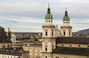 Panoramic view of the city on a spring day. Salzburg. Austria.