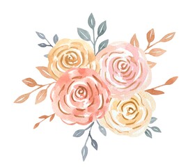 Hand drawn abstract watercolor flowers.Watercolor bouquet, compositions with flowers