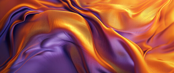 A backdrop characterized by a 3D wave pattern in vibrant gold and purple gradient silk fabric