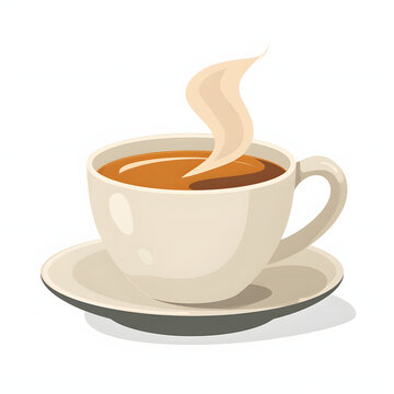 A steaming cup of espresso isolated on white background, flat design, png

