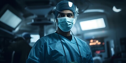 Focused surgeon in operating room ready for surgery. healthcare professional at work. medical expertise and mission. AI