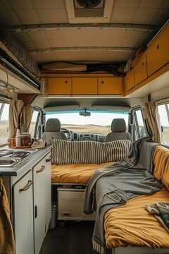 the interior of a campervan