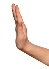 Male hand showing stop gesture isolated on transparent background, png