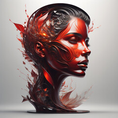 rote Skulptur eines Frauen Kopfes