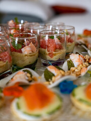 Appetizers with guacamole and grapefruit