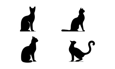 CAT SILHOUETTES SET ICONS , BLACK AND WHITE ICONS SET