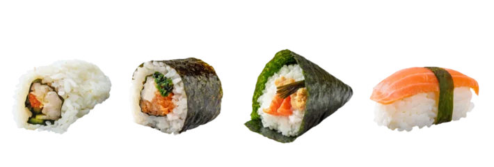 Poster Different types of sushi isolated on a transparent background, png file © Elba Cabrera
