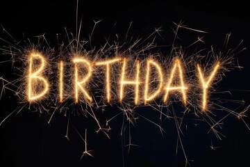 Letters BIRTHDAY crafted in sparkler on a black background 