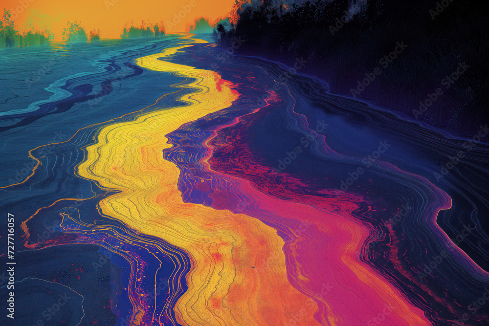 Poster surreal colorful abstract landscape. background image. created with generative ai technology