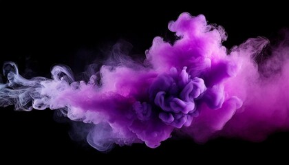 Fototapeta premium Abstract purple-violet fluffy smoke against black background.