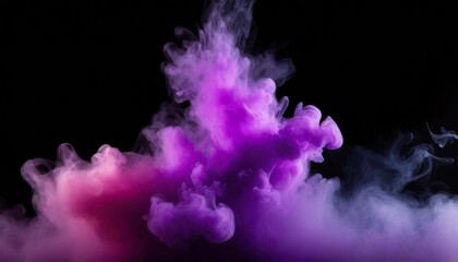 Abstract purple-violet fluffy smoke against black background.