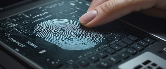 Fingerprint analysis technology. finger print recognition and identification. Security personnel ID technology concept.
 - obrazy, fototapety, plakaty