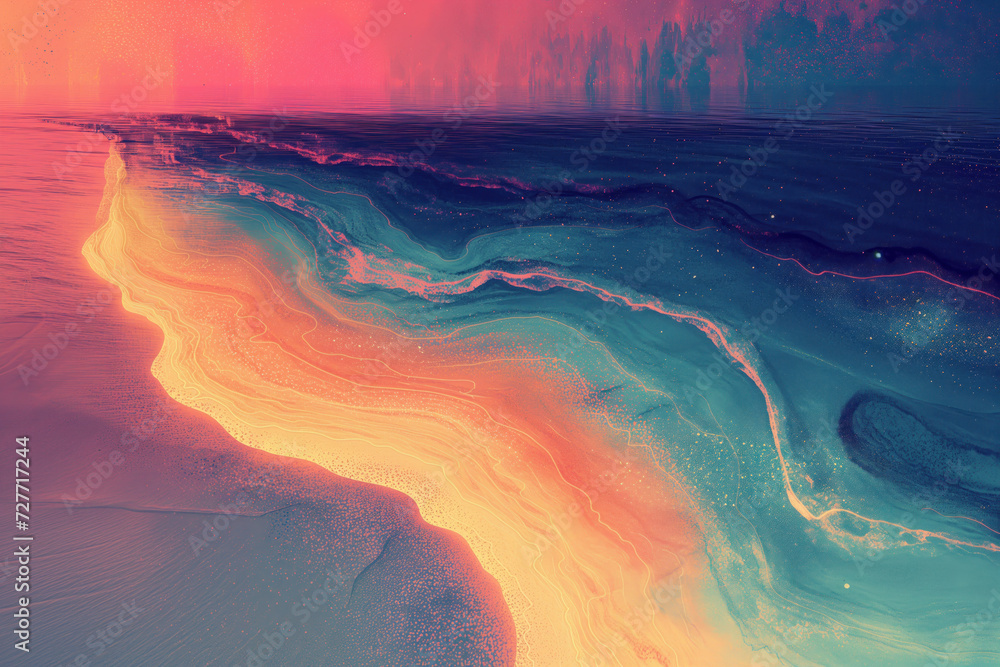 Poster surreal colorful abstract landscape. background image. created with generative ai technology