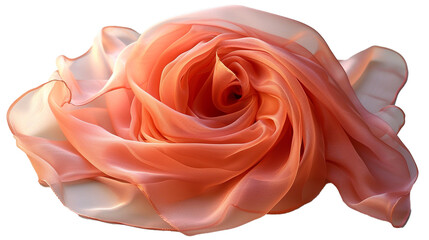 A soft peach silk scarf on a white solid background. 