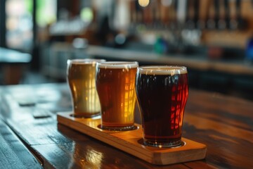 Close-up on a beer tasting sampler at a brewery bar - new experiences concepts