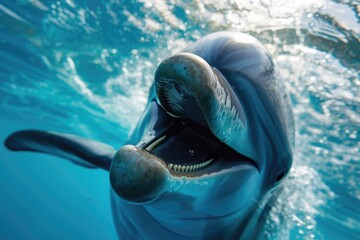 Obraz premium Close-up view of the face and mouth of an Atlantic bottlenose dolphin (Tursiops truncatus) 