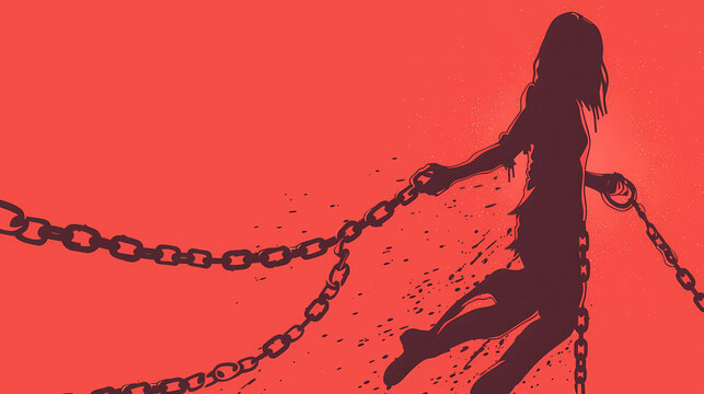Women with chained Women Rights concept .vector illustration.