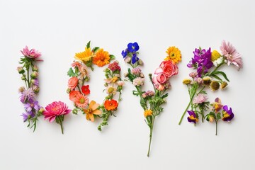 Letters LOVE made of flowers 