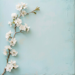Blossom Serenity: White Apple Tree Blossoms - Light Pastel Blue Background