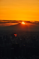 Fototapeta na wymiar Foto del atardecer desde las alturas de Tokio, Japón.