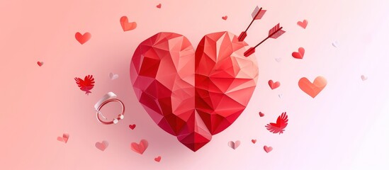 Illustration red heart pierced by arrow for valentine day concept template background. Generated AI