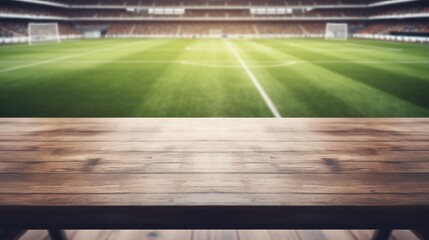 Fototapeta premium Wooden Desk over Football Field