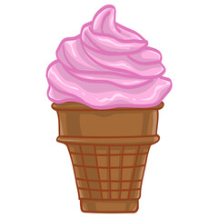 Strawberry Ice Cream Waffle Cone Gelato Illustration