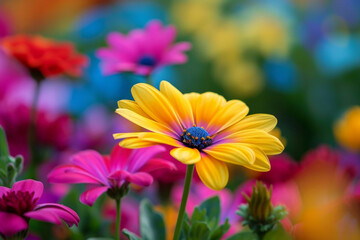 vibrant color concept. colors of rainbow. bright colorful multicolored gerbera flowers. Bunch of multi coloured gerberas. Bright background of multi-colored daisies, top view