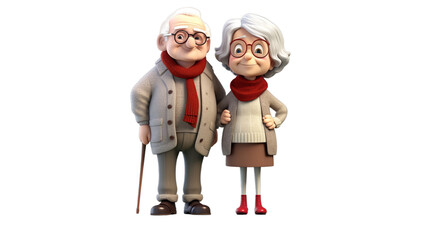 illustration of grandparents, Isolated on transparent PNG background, Generative ai