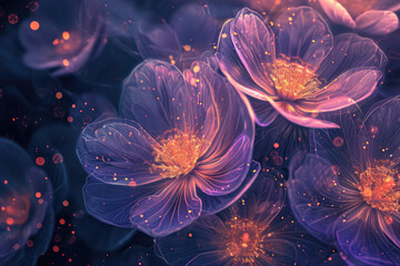 Colorful, abstract, futuristic, fantastic neon flowers, as background or wallpaper, micro texture, botanical design.