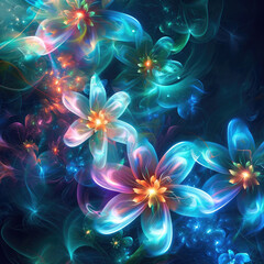 Colorful, abstract, futuristic, fantastic neon flowers, as background or wallpaper, micro texture, botanical design.